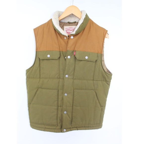 Levi's Other - Vintage Levi's Olive Khaki Vest Men's Large Cotton Puffer Trucker Style